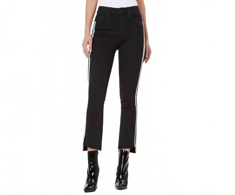NEW NUMERO women's high rise side stripe flare leg cropped jeans in black